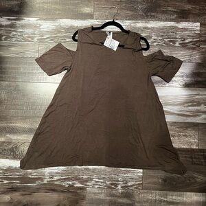 Brown Cold-Shoulder Tunic Top
